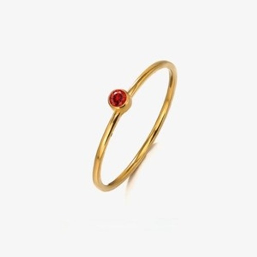 18K Gold Plated Stainless Steel Stackable Ring Red July Stone Size 6